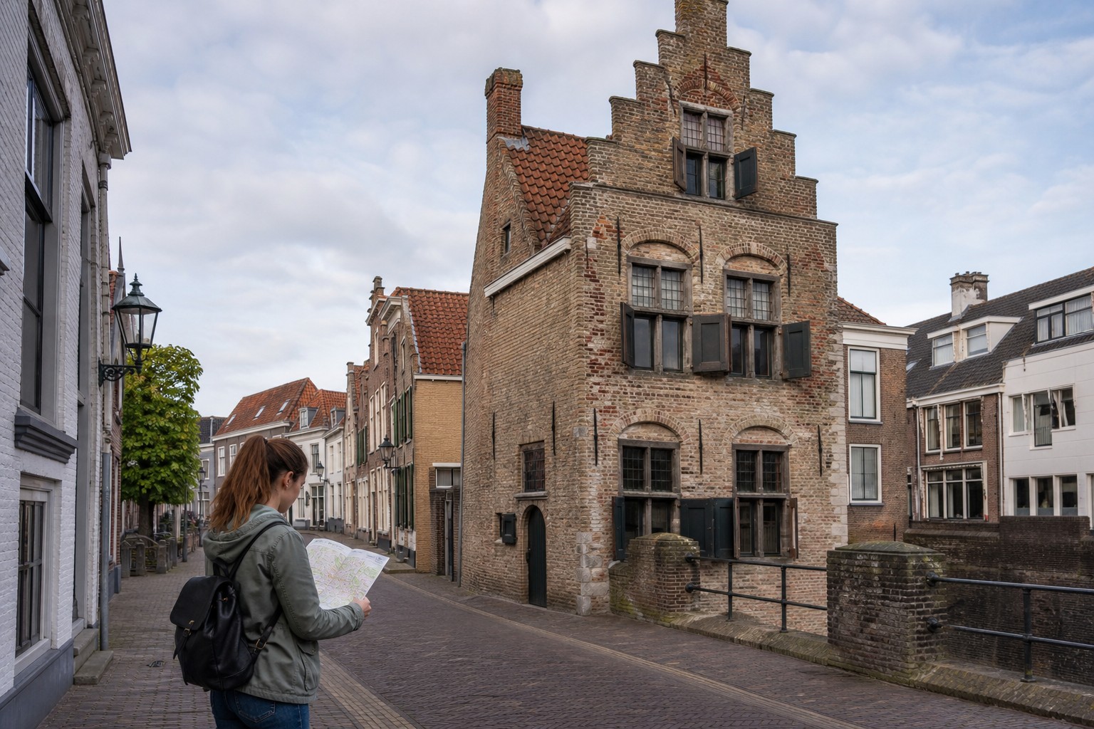 Bewoner bekijkt bouwtekening voor een oudere bakstenen woning in Hellevoetsluis