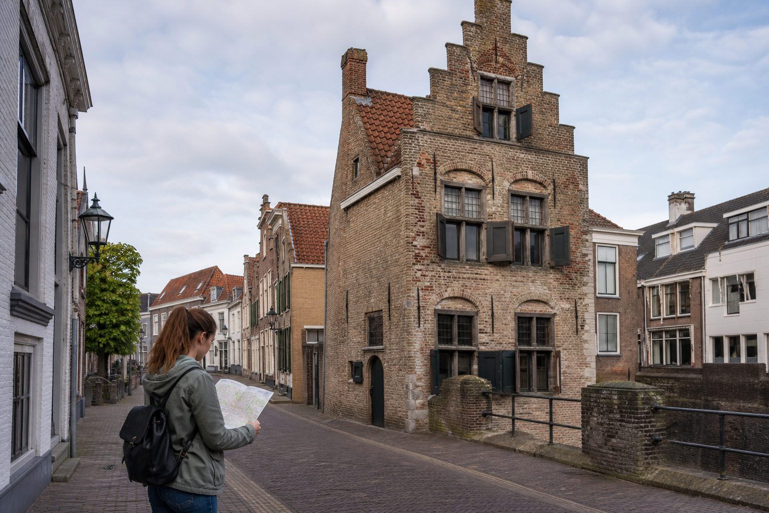 Bewoner bekijkt bouwtekening voor een oudere bakstenen woning in Hellevoetsluis
